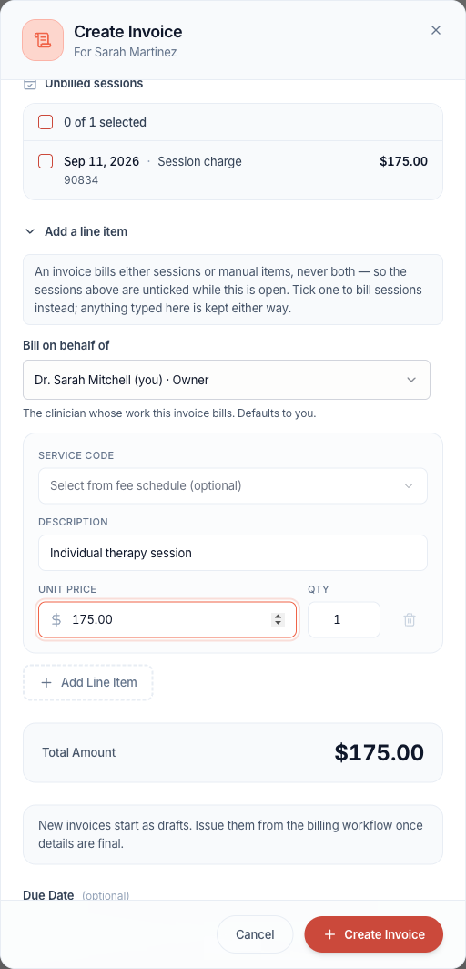 Manual entry creates a draft; it does not collect a payment.