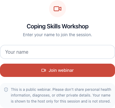 Participants enter their name to join the public webinar.
