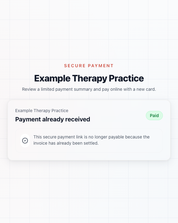 Example patient confirmation after the invoice balance has been settled.