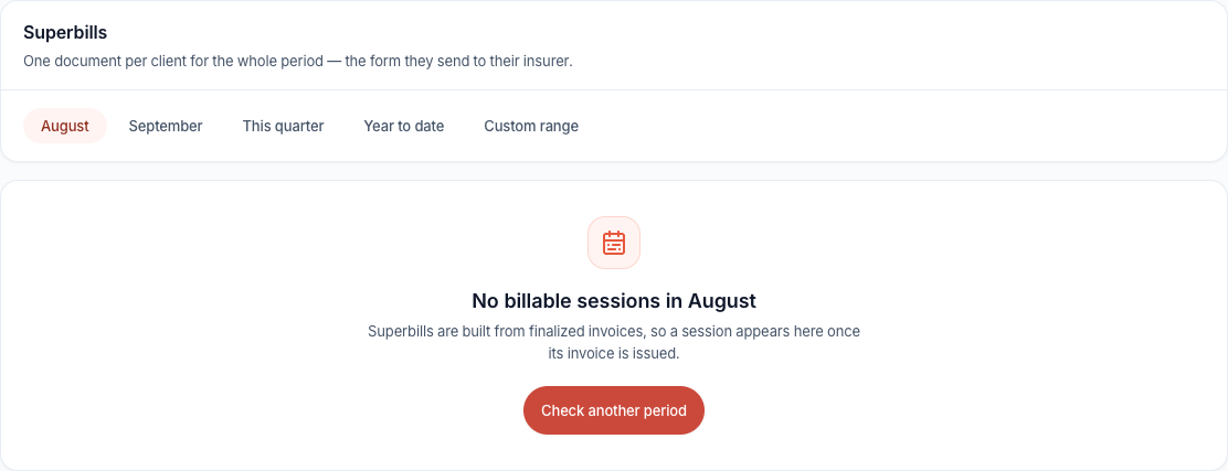 A session appears in this list after its invoice is issued.