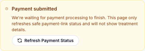Payment submitted is still waiting for processing. Refresh Payment Status before trying another payment.