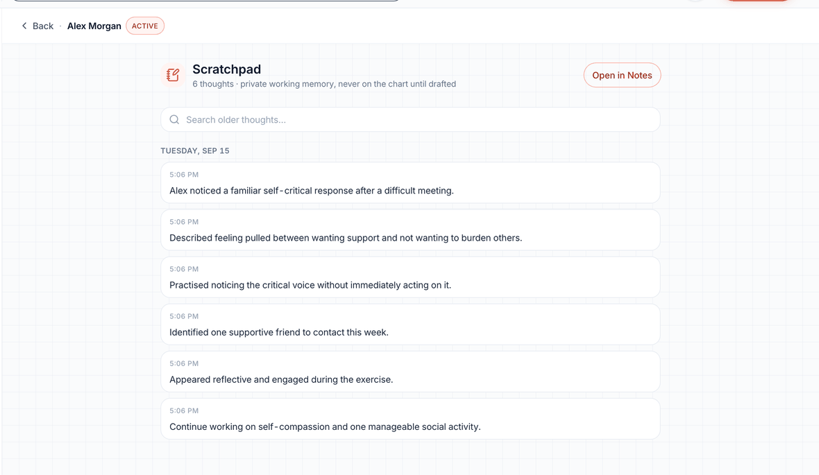The Scratchpad keeps private working notes until you draft them into a note.